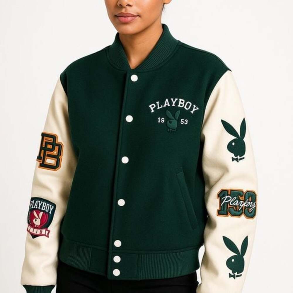 PacSun Green and Cream Varsity Jacket
